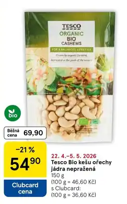 Tesco Tesco Bio kešu ořechy jádra nepražená nabídka