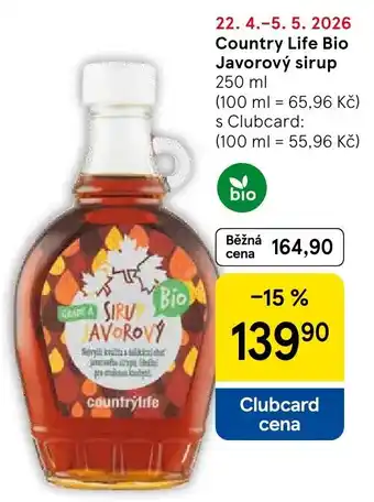 Tesco Country Life Bio Javorový sirup nabídka