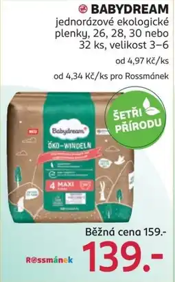 Rossmann BABYDREAM jednorázové ekologické plenky nabídka