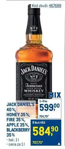 Makro JACK DANIEL'S 40 %, HONEY 35 %, FIRE 35 %, APPLE 35 %, BLACKBERRY 35 % nabídka