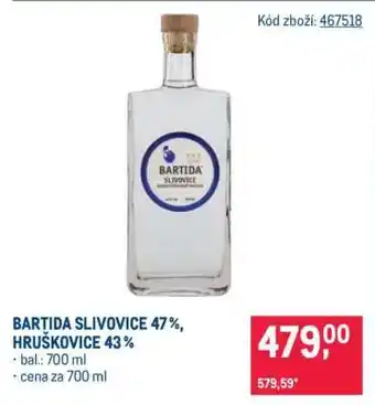 Makro BARTIDA SLIVOVICE 47 %, HRUŠKOVICE 43 % nabídka