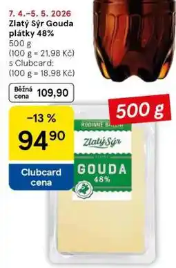 Tesco Zlatý sýr Gouda plátky 48% nabídka