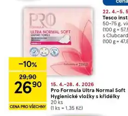 Tesco Pro Formula Ultra Normal Soft Hygienické vložky s křidélky nabídka