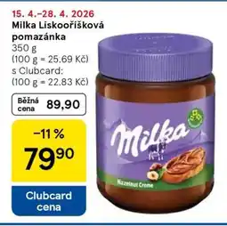Tesco Milka Lískovoříšková pomazánka nabídka