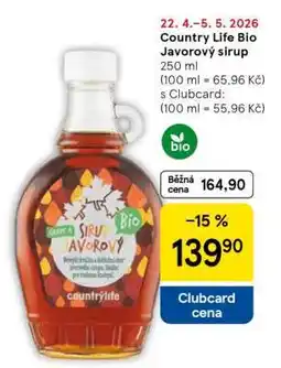 Tesco Country Life Bio Javorový sirup nabídka