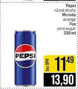 Jip Pepsi různé druhy Mirinda orange 7up zero sugar nabídka