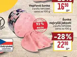 Billa Šunka nejvyšší jakosti z pultu lahůdek cena za nabídka