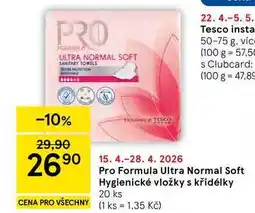 Tesco Pro Formula Ultra Normal Soft Hygienické vložky s křidélky, 20 ks nabídka