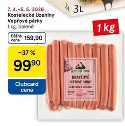 Tesco Kostelecké Uzeniny Vepřové párky, 1 kg, balené nabídka