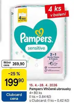 Tesco Pampers Vlhčené ubrousky, 4x 80 ks nabídka