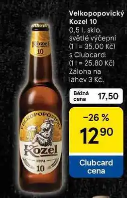 Tesco Velkopopovický Kozel 10, 0.5 l, sklo, světlé výčepní nabídka