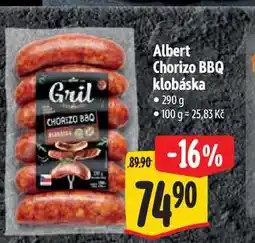 Albert Albert Chorizo BBQ klobáska nabídka