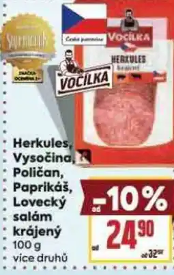 Billa Herkules, Vysočina, Poličan, Paprikáš, Lovecký salám krájený nabídka