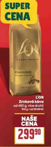 Billa L'OR Zrnková káva nabídka