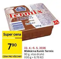 Tesco Mlékárna Kunín Termix, 90 g, více druhů nabídka