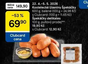Tesco Kostelecké Uzeniny Špekáčky, 600 g, balené nabídka