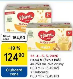 Tesco Hami Mlíčko s kaší, 4x 250 ml, dva druhy nabídka