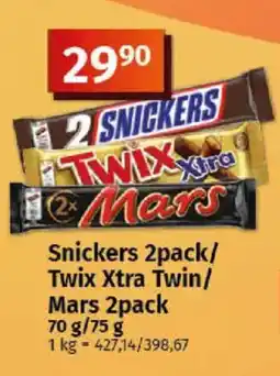 COOP TIP Snickers 2pack/ Twix Xtra Twin/ Mars 2pack nabídka