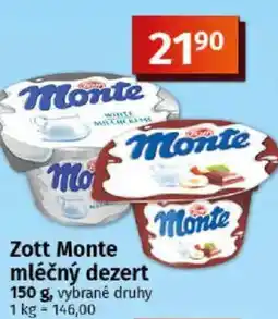 COOP TIP Zott Monte mléčný dezert nabídka