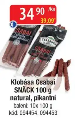 Qanto Klobása Csabai SNÄCK natural, pikantní nabídka