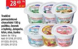 Qanto Tradiční pomazánkové choceňské pažitka, česnek a bylinky, Jalapeño, křen, niva, šunka nabídka