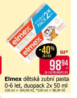 Teta Elmex dětská zubní pasta 0-6 let, duopack 2x 50 ml nabídka