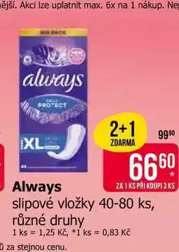 Teta Always slipové vložky 40-80 ks, různé druhy nabídka