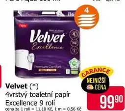 Teta Velvet 4vrstvý toaletní papír Excellence 9 rolí nabídka
