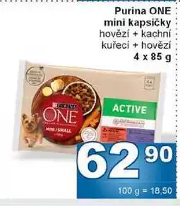 Jip Purina ONE mini kapsičky hovězí + kachní kuřecí + hovězí 4 x 85 g nabídka