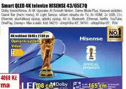EVA Smart QLED 4K televize HISENSE 43/65E7Q nabídka