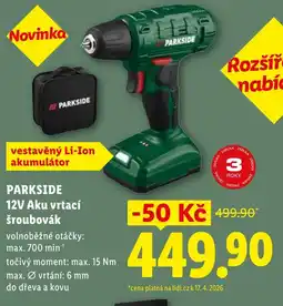 Lidl PARKSIDE 12V Aku vrtací šroubovák nabídka