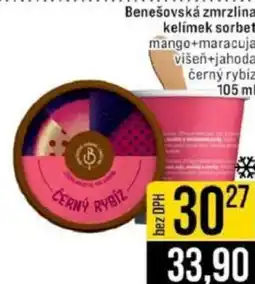 Jip Benešovská zmrzlina kelímek sorbetmango+maracuja višeň+jahoda černý rybíz nabídka