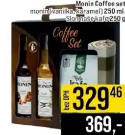 Jip Monin Coffee set monin (vanilka, karamel) 250 ml. Slon naše kafe 250 g nabídka