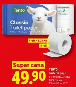 Lidl TENTO Toaletní papír, 8 x 150 útržků nabídka