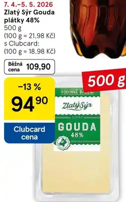 Tesco Zlatý Sýr Gouda plátky 48% nabídka