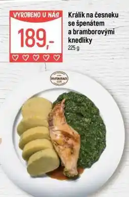 Globus Králík na česneku se špenátem a bramborovými knedlíky nabídka