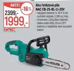 Globus Aku řetězová pila NAC CB-25-BL-LI-20V nabídka