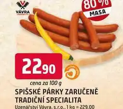 Trefa SPIŠSKÉ PÁRKY nabídka