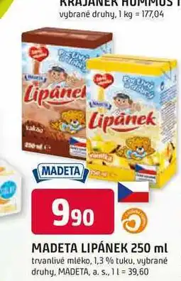 Trefa MADETA LIPÁNEK 250 ml trvanlivé mléko, 1,3% tuku nabídka