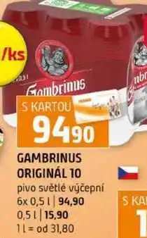 Terno GAMBRINUS ORIGINÁL 10 pivo světlé výčepní nabídka
