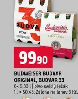 Terno BUDWEISER BUDVAR ORIGINAL, BUDVAR 33 6x 0,33l pivo světlý ležák nabídka
