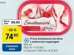 Tesco Prima Smetanová zmrzlina s malinovým toppingem nabídka