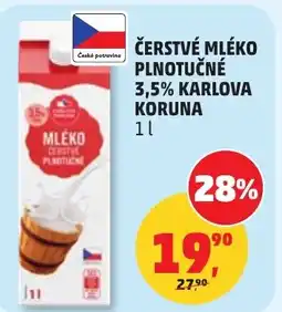 Penny Market Čerstvé mléko plnotučné 3,5% karlova koruna nabídka
