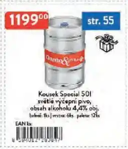 Qanto Kousek Special světlé výčepní pivo, obsah alkoholu 4,4% obj. nabídka
