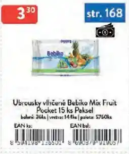 Qanto Ubrousky vlhčené Bebiko Mix Fruit Pocket 15 ks Paksel nabídka