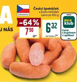 Billa Český špekáček z pultu lahůdek cena za nabídka