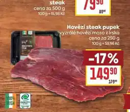 Billa Hovězí steak pupek vyzrálé hovězí maso z Irska cena za nabídka