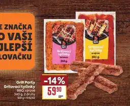 Billa Grill Party Grilovací tyčinky BBQ, sýrové nabídka
