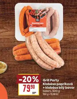 Billa Grill Party Klobása papriková + klobása bílý bavor baleni, 500 g nabídka