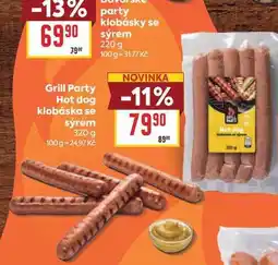Billa Grill Party Hot dog klobáska se sýrem nabídka